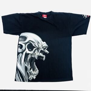 Vintage JNCO Jeans Shirt Mens XL Black Flame Skull Graphic Tee Made USA 90s Y2K